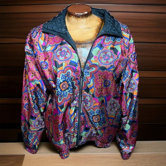 VINTAGE 90s Lavon Geometric Windbreaker Size M Retro Hiphop Streetwear - Picture 1 of 4